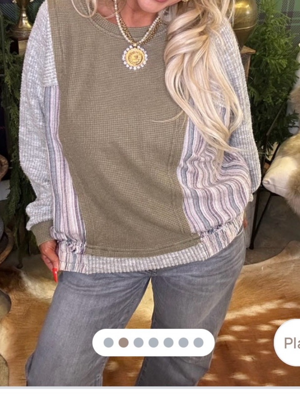 Oli & Hali Olive Green and Heather Gray Patchwork Knit Top